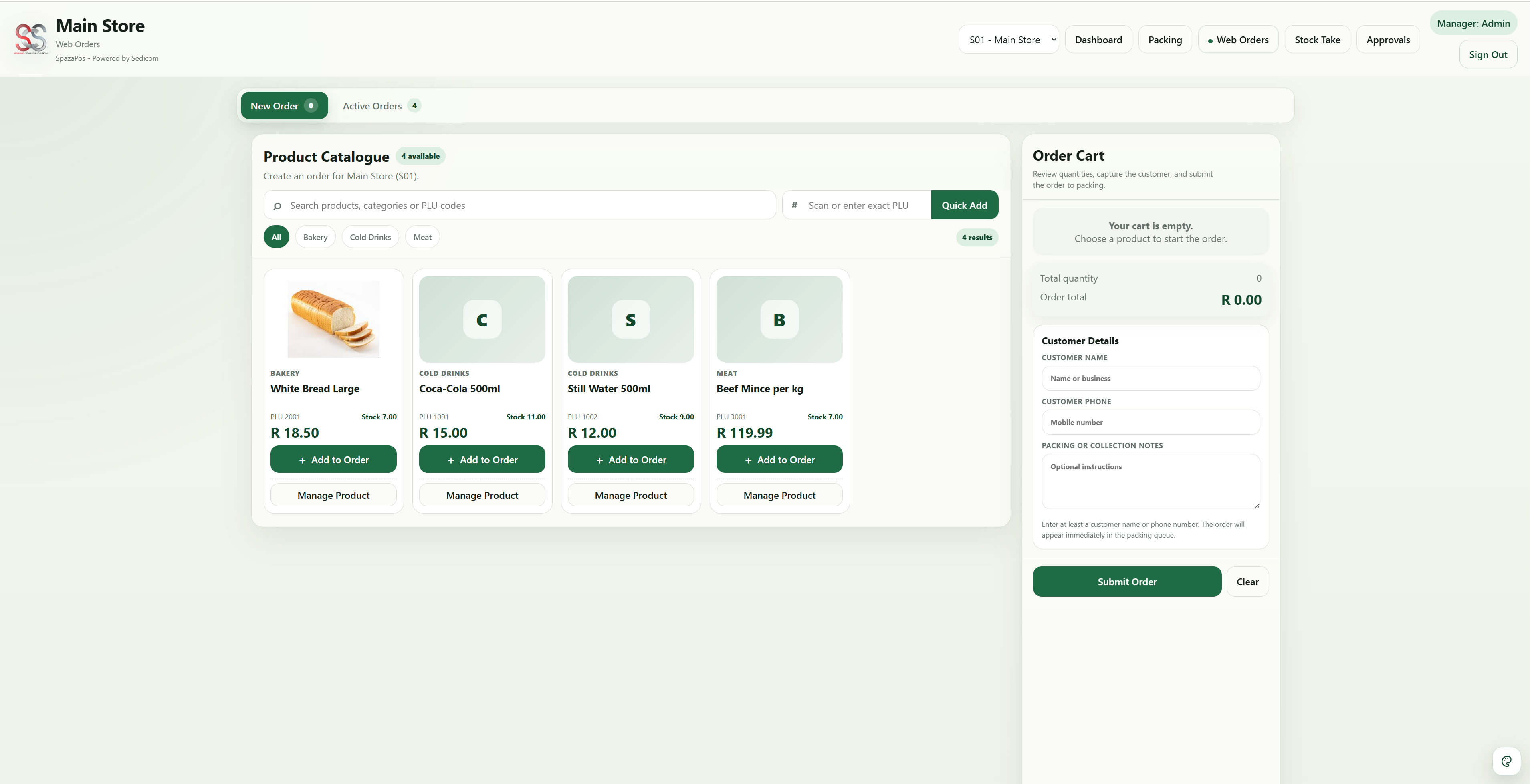 Web orders workspace